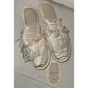 Madye’s Satin Nylon Peep Toe Slippers House Shoes Glamour Skuffs Medium 7/8 Lace